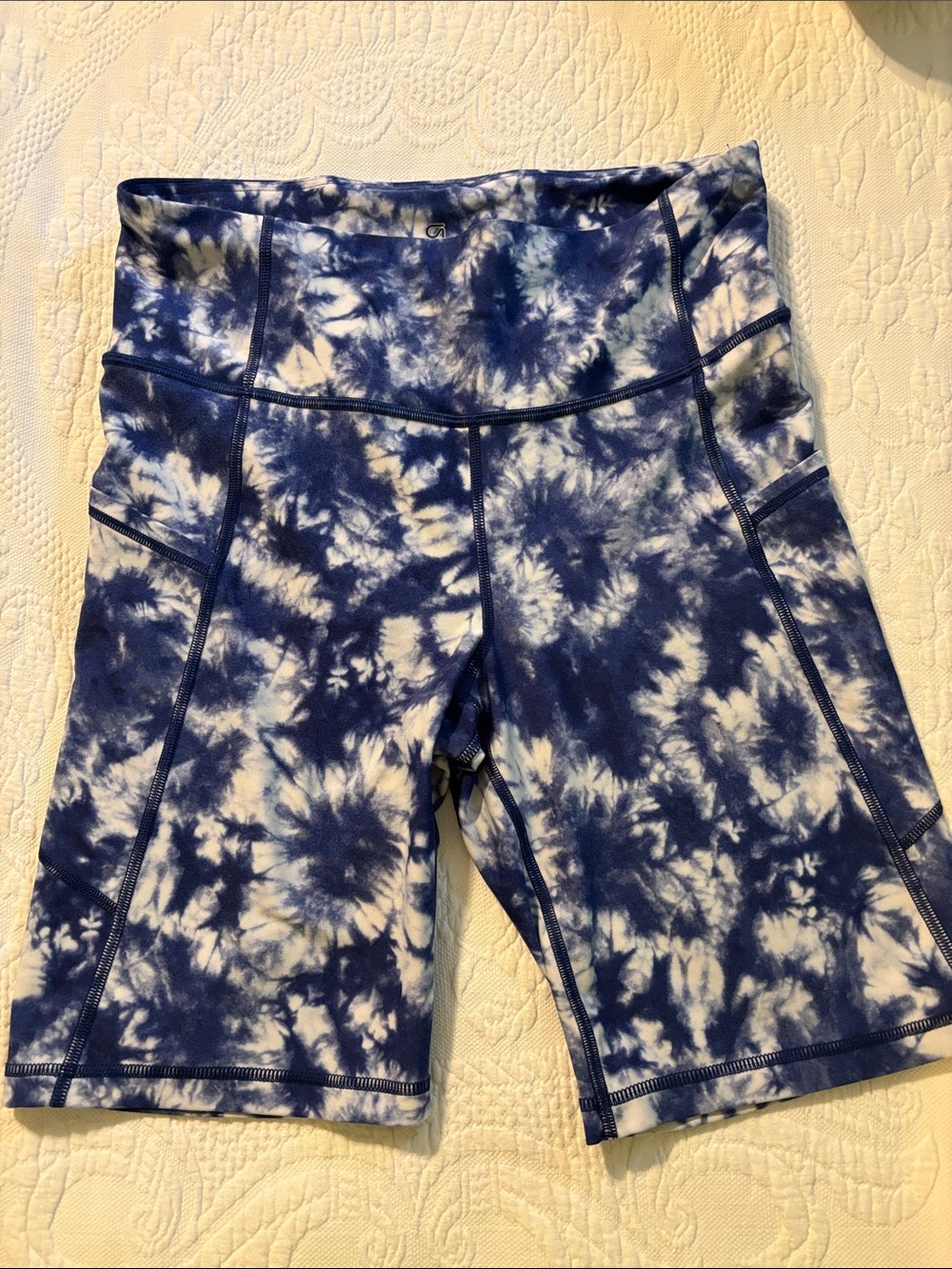 GAP Blue and White Tie-Dye High-Rise Bike Shorts